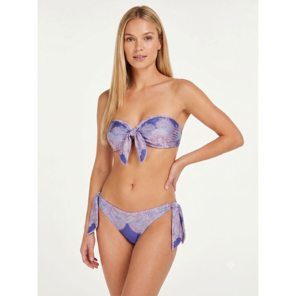 Zimmermann Maxine Scarf Tie Paisley Bandeau Bikini Swimsuit Purple Size 1 US 4-6